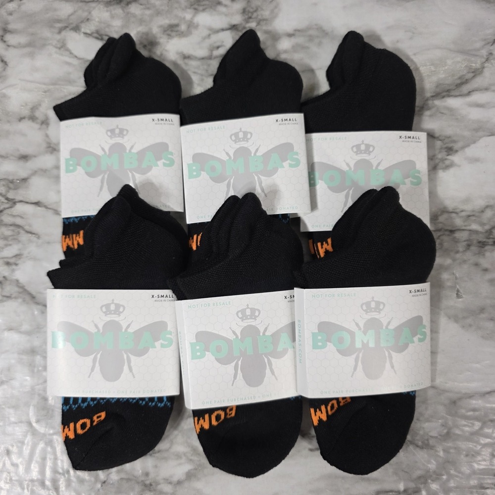 NEW BOMBAS LOT OF 6 HONEYCOMB BLACK ANKLE SOCKS KIDS SIZE X SMALL